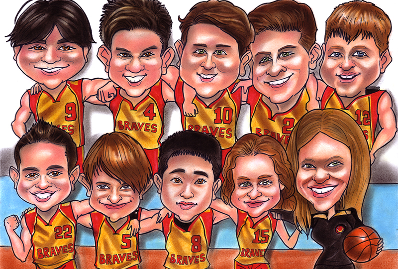 basketball team caricature