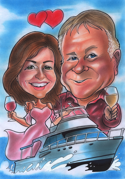 couple in boat caricature caricature