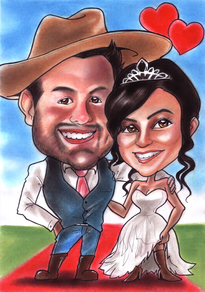 cowboy wedding caricature