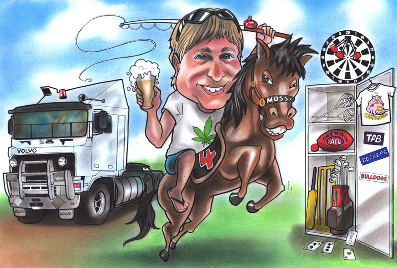 Dad on horse caricature
