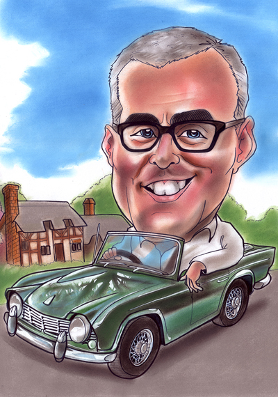 the man in green car caricature
