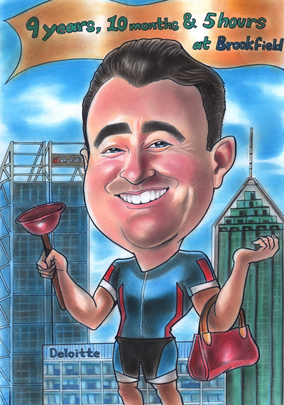 man holding handbad caricature