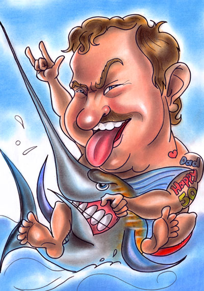 marlin rider caricature