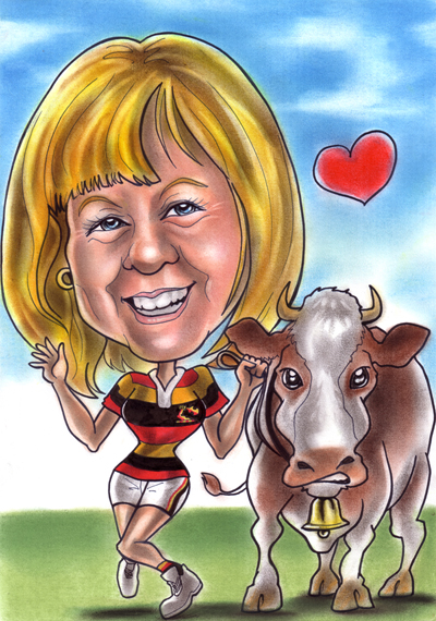 mum and cow caricature