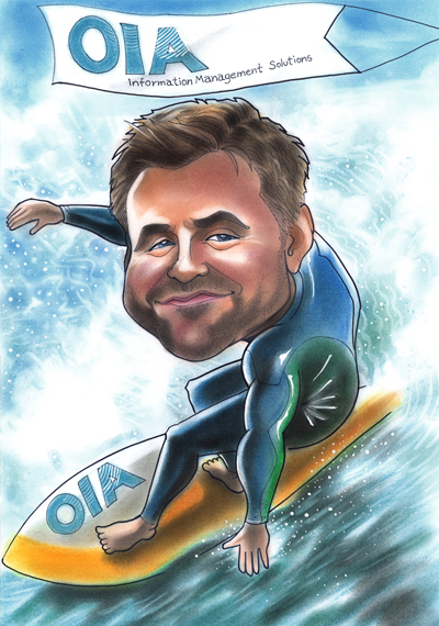 OIA surfer caricature