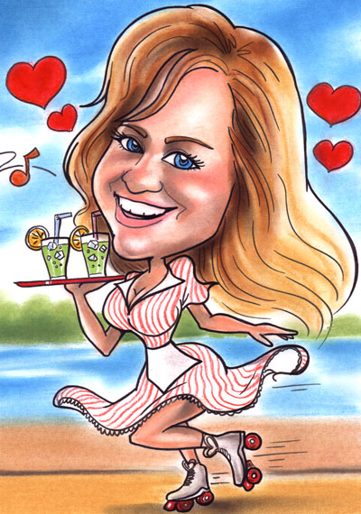 roller waitress caricature
