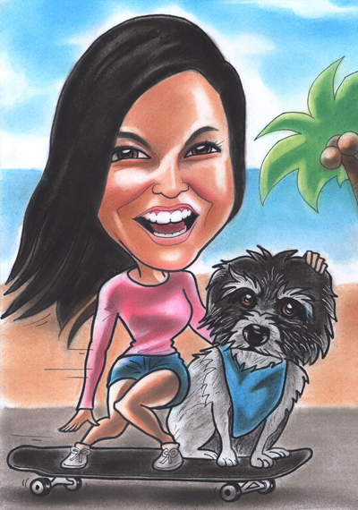 Skateboard With Dog caricature
