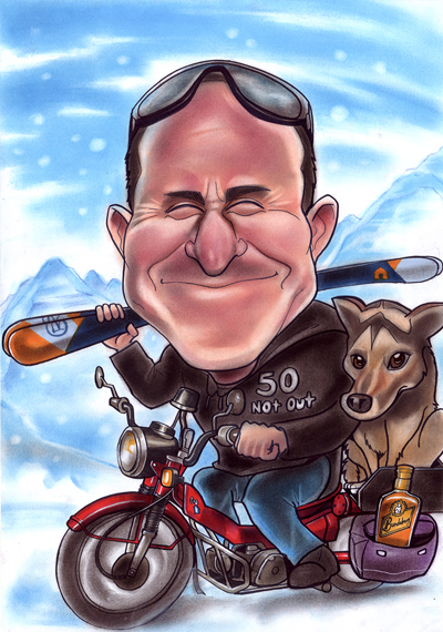snow bike caricature